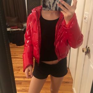 only worn 1x, trendy! cropped w a hood!